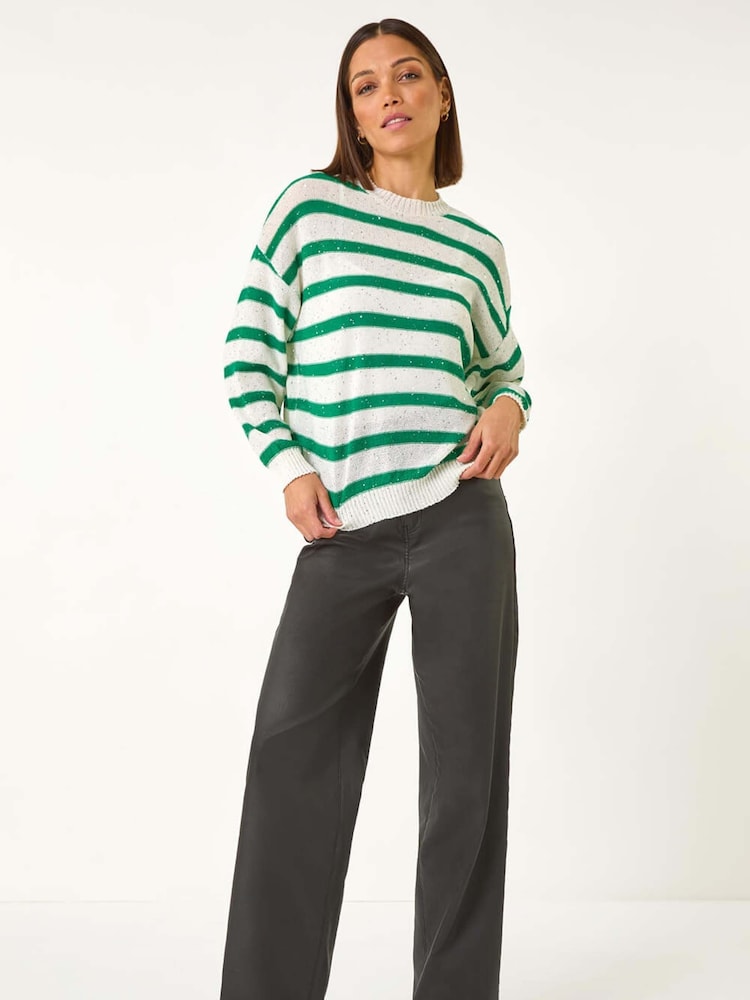 Roman Green Striped Sequin Knit Jumper - Image 2 of 5