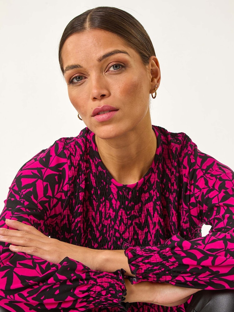 Roman Pink Abstract Printed Shirred Tunic Top - Image 1 of 5