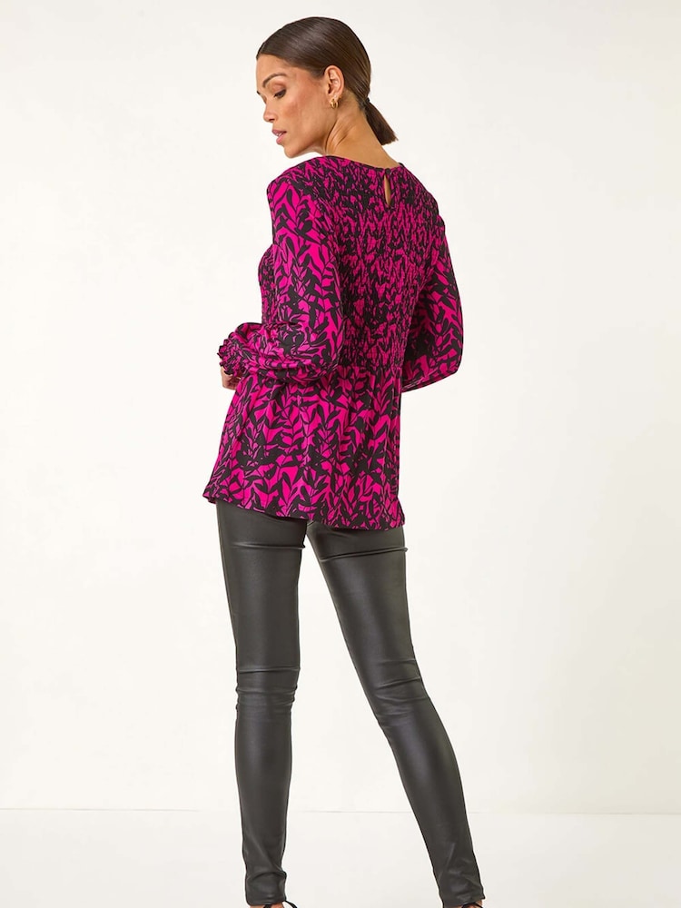 Roman Pink Abstract Printed Shirred Tunic Top - Image 3 of 5