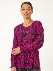 Roman Pink Abstract Printed Shirred Tunic Top - Image 4 of 5
