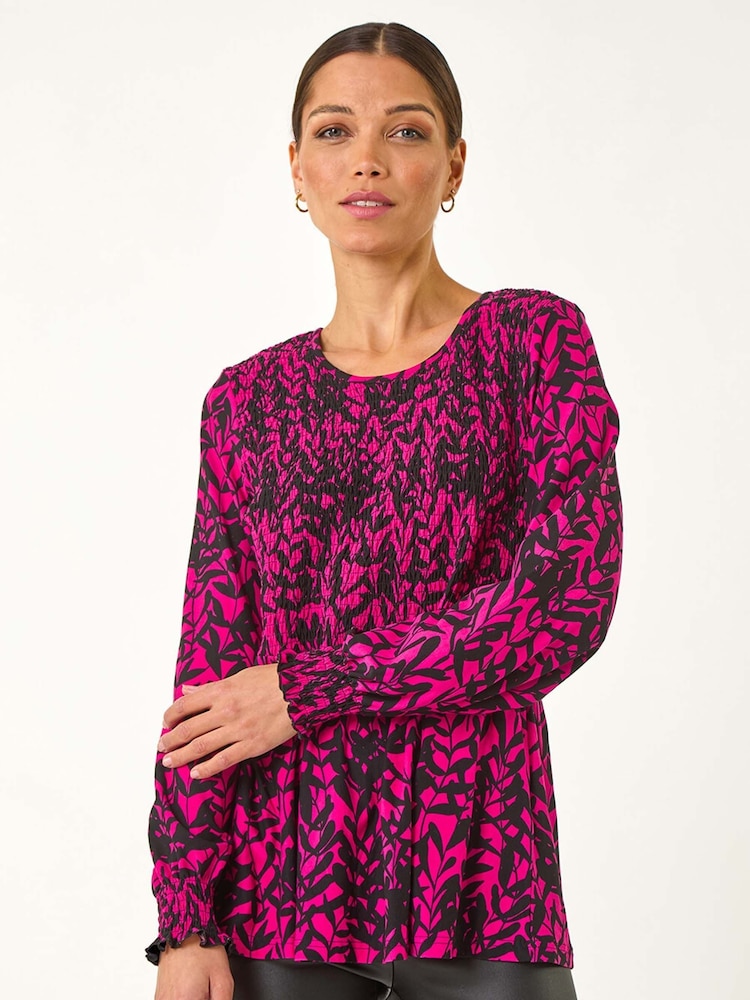 Roman Pink Abstract Printed Shirred Tunic Top - Image 4 of 5