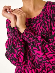 Roman Pink Abstract Printed Shirred Tunic Top - Image 5 of 5