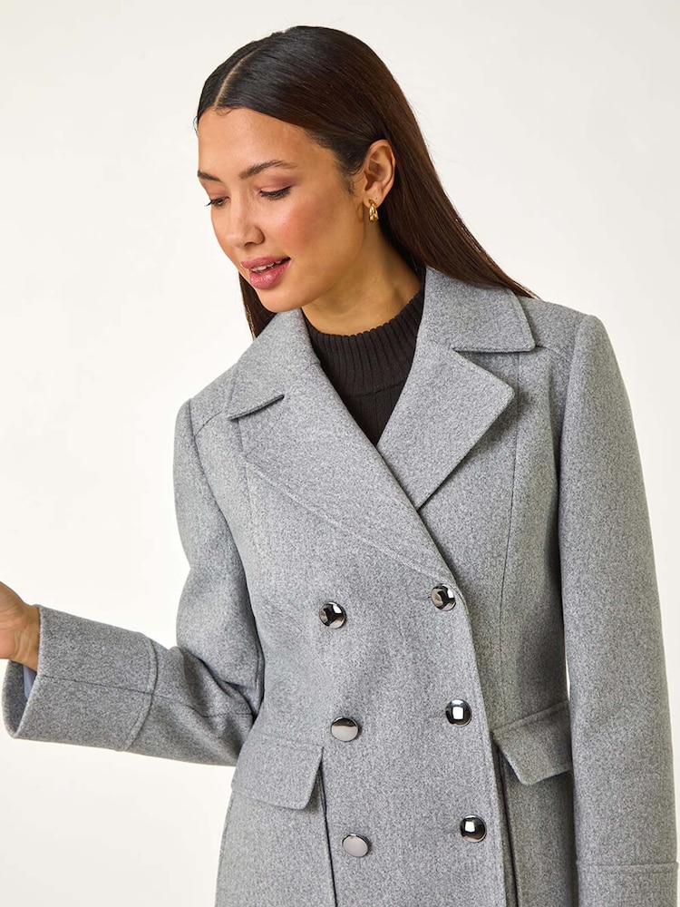 Roman Grey Double Breasted Longline Coat - Image 1 of 5