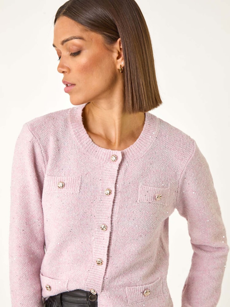 Roman Pink Sequin Knit Cardigan - Image 1 of 5