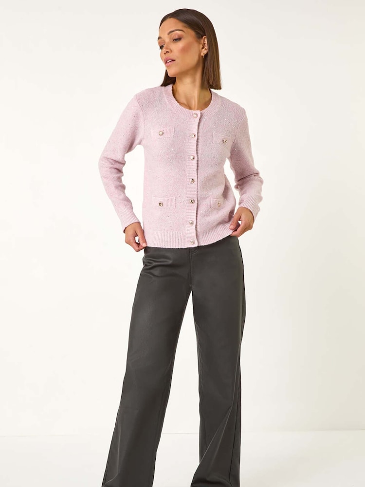 Roman Pink Sequin Knit Cardigan - Image 2 of 5