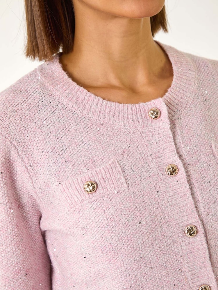 Roman Pink Sequin Knit Cardigan - Image 5 of 5