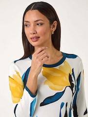 Roman Yellow Floral Print 3/4 Sleeve Knit Jumper - Image 1 of 5