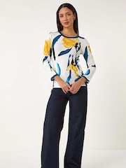 Roman Yellow Floral Print 3/4 Sleeve Knit Jumper - Image 2 of 5