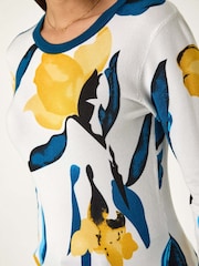 Roman Yellow Floral Print 3/4 Sleeve Knit Jumper - Image 5 of 5