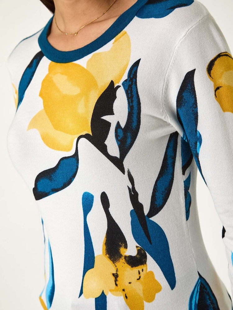 Roman Yellow Floral Print 3/4 Sleeve Knit Jumper - Image 5 of 5