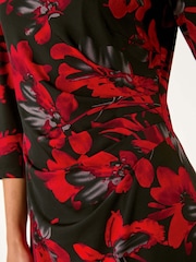 Roman Red Leaf Print Side Pleat Stretch Dress - Image 5 of 5