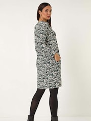 Roman Green Print V-Neck Shift Stretch Dress - Image 3 of 5