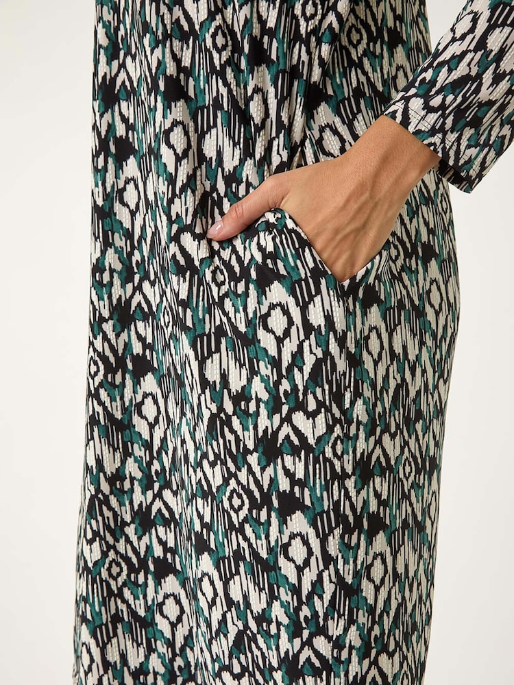 Roman Green Print V-Neck Shift Stretch Dress - Image 5 of 5