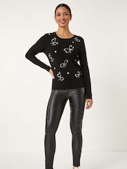 Roman Black Embroidered Bow Detail Knit Jumper - Image 4 of 5