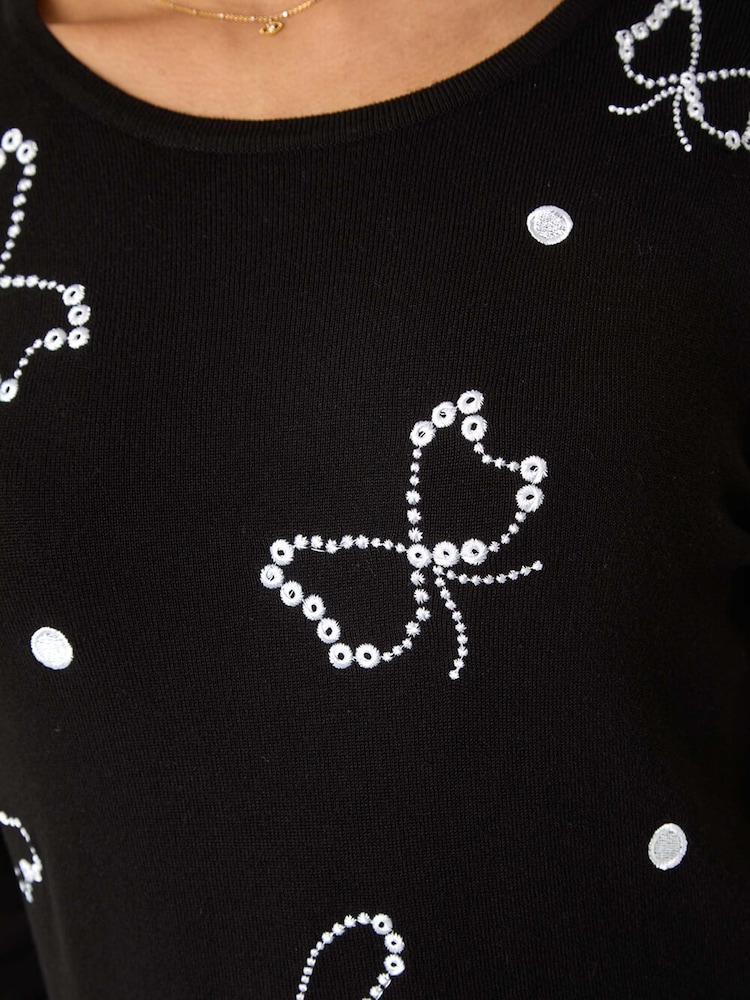 Roman Black Embroidered Bow Detail Knit Jumper - Image 5 of 5