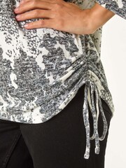 Roman Grey Printed Side Tie Snit Top - Image 5 of 5