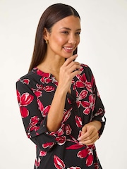 Roman Textured Floral Print V-Neck Stretch Blouses - Imagen 1 de 5