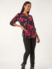 Roman Textured Floral Print V-Neck Stretch Blouses - Imagen 2 de 5
