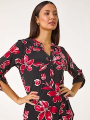 Roman Textured Floral Print V-Neck Stretch Blouses - Imagen 4 de 5