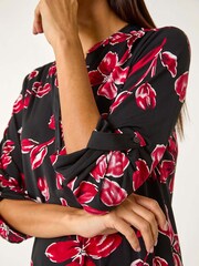 Roman Textured Floral Print V-Neck Stretch Blouses - Imagen 5 de 5