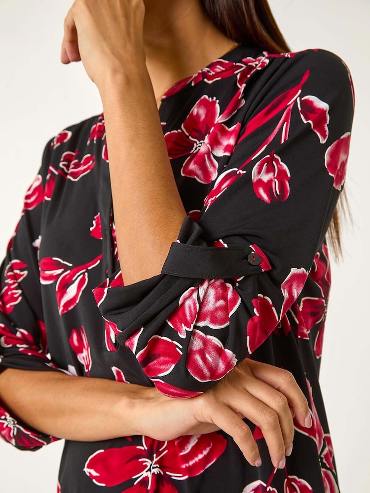 Roman Textured Floral Print V-Neck Stretch Blouses - Imagen 5 de 5