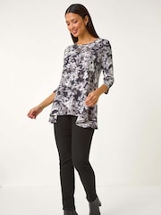 Roman Grey Floral Print Swing Top - Image 2 of 5