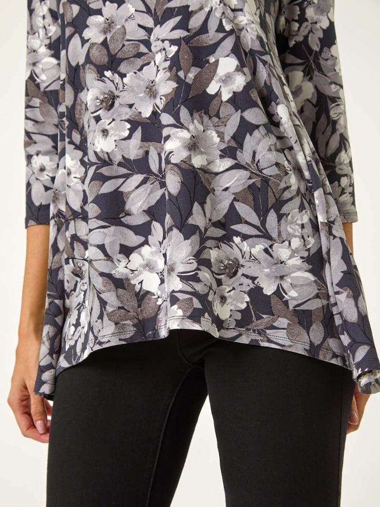 Roman Grey Floral Print Swing Top - Image 5 of 5