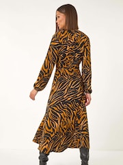 Roman Brown Animal Print Belt Detail Midi Dress - Image 3 of 5