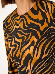 Roman Brown Animal Print Belt Detail Midi Dress - Image 5 of 5