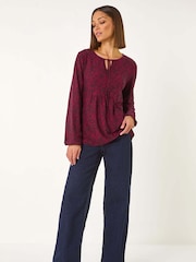 Roman Red Printed Tie Neck Top - Image 2 of 5