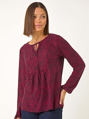 Roman Red Printed Tie Neck Top - Image 4 of 5