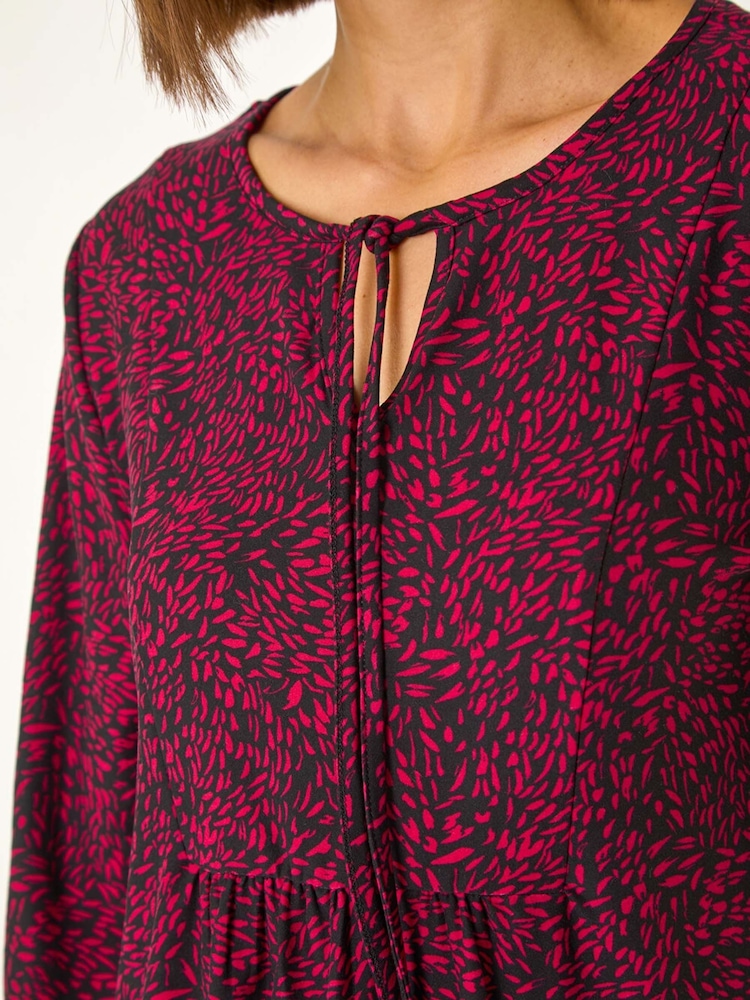 Roman Red Printed Tie Neck Top - Image 5 of 5