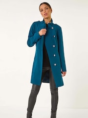 Roman Blue Funnel Neck Buttoned Coat - Image 1 of 5