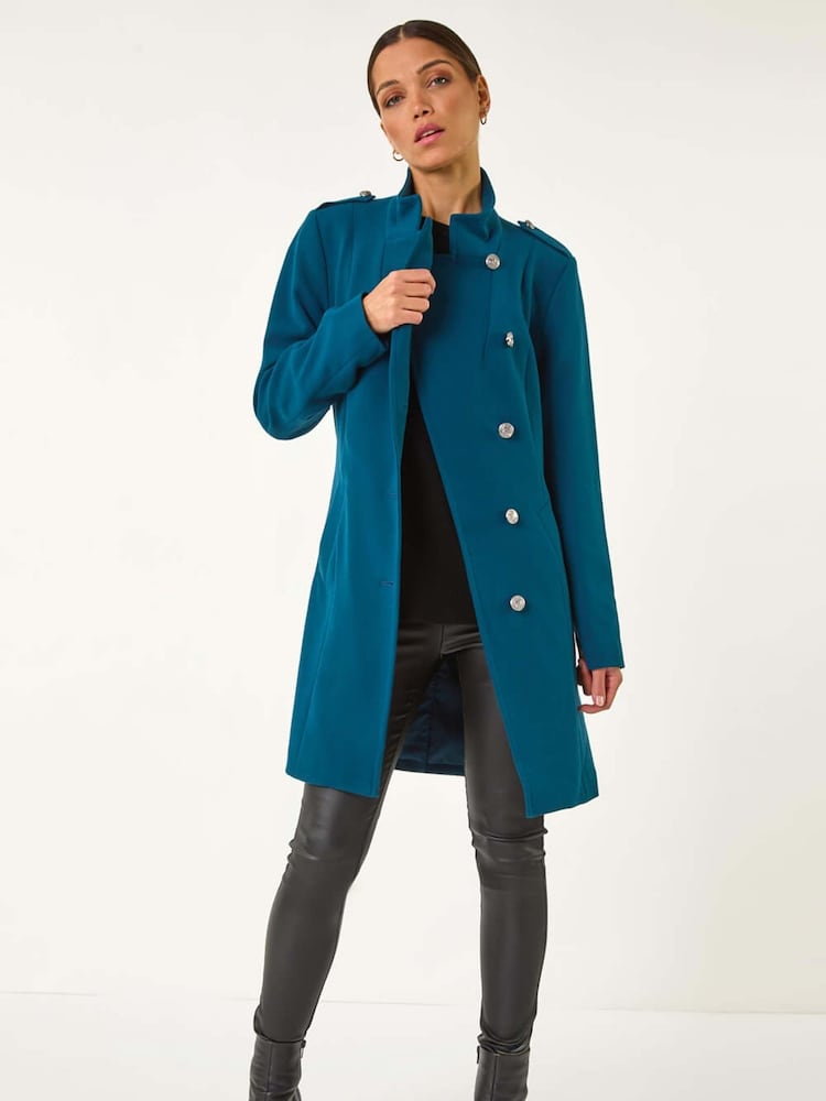 Roman Blue Funnel Neck Buttoned Coat - Image 1 of 5