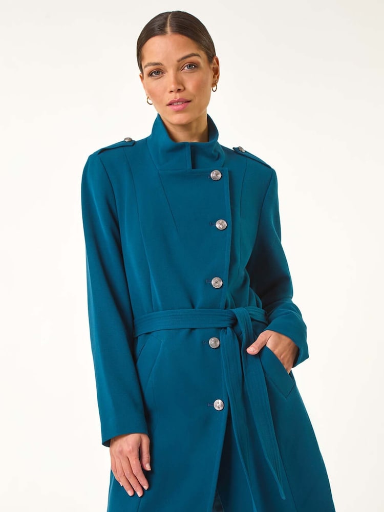 Roman Blue Funnel Neck Buttoned Coat - Image 2 of 5