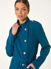 Roman Blue Funnel Neck Buttoned Coat - Image 4 of 5