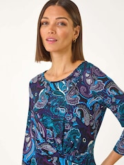 Roman Blue Paisley Print Twist Front Top - Image 1 of 5