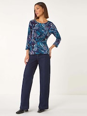 Roman Blue Paisley Print Twist Front Top - Image 2 of 5