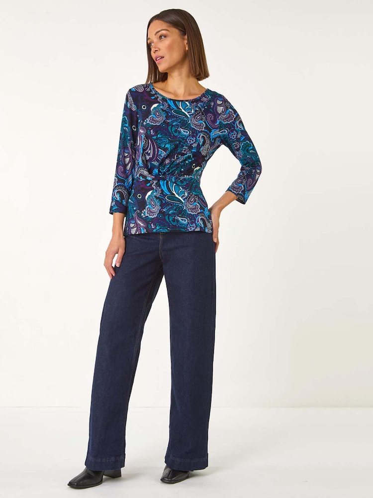 Roman Blue Paisley Print Twist Front Top - Image 2 of 5
