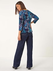 Roman Blue Paisley Print Twist Front Top - Image 3 of 5