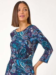 Roman Blue Paisley Print Twist Front Top - Image 4 of 5