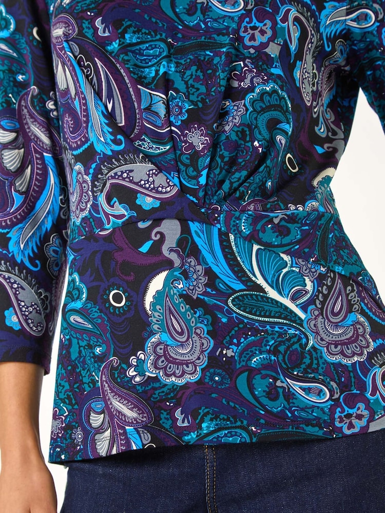 Roman Blue Paisley Print Twist Front Top - Image 5 of 5