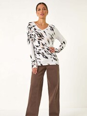 Roman V-Neck Animal Print Knit Jumper - Imagem 2 de 5