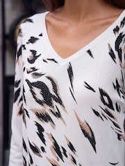 Roman Natural V-Neck Animal Print Knit Jumper - Image 7 of 10