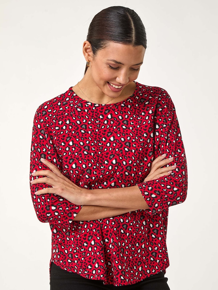 Roman Red Animal Print Raglan Sleeve Stretch Top - Image 1 of 5