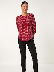 Roman Red Animal Print Raglan Sleeve Stretch Top - Image 2 of 5