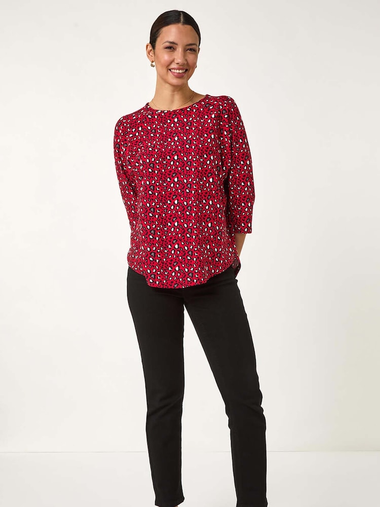 Roman Red Animal Print Raglan Sleeve Stretch Top - Image 2 of 5