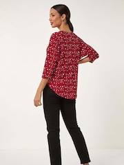 Roman Red Animal Print Raglan Sleeve Stretch Top - Image 3 of 5