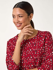 Roman Red Animal Print Raglan Sleeve Stretch Top - Image 4 of 5
