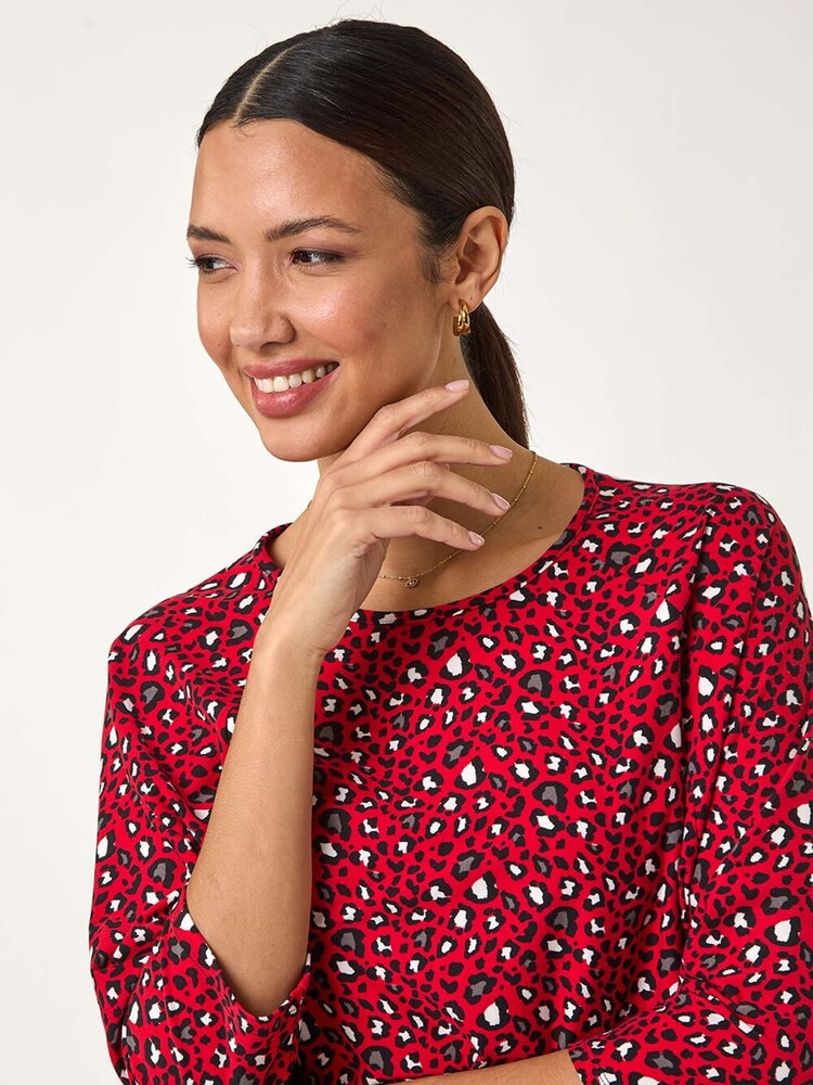 Roman Animal Print Raglan Sleeve Stretch Top - Image 4 of 5